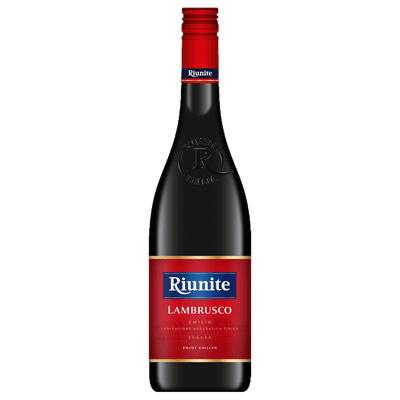 Bottle of Riunite Lambrusco wine on a white background