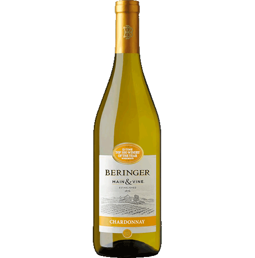 Beringer Main & Vine Chardonnay wine bottle on a white background