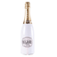 Bottle of Belaire Luxe champagne with white wrap on a white background