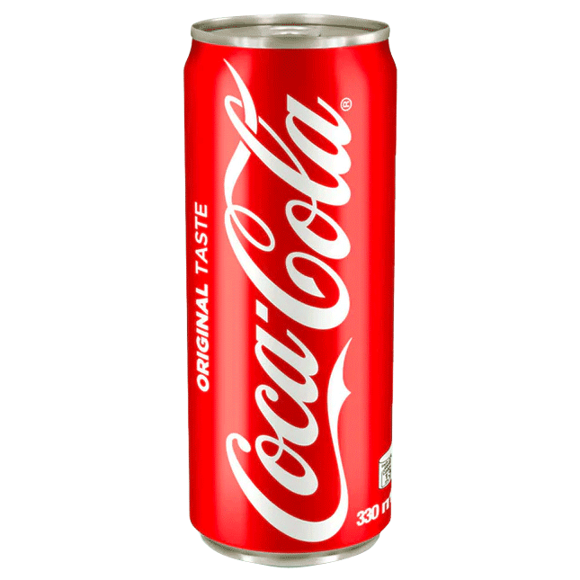 Red Coca-Cola can with white text on a white background