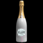Bottle of Belaire Luxe champagne with a gold foil top on a white background