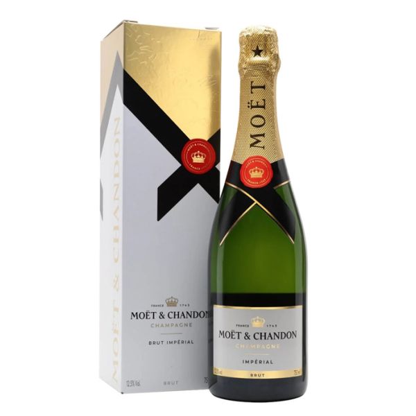Moét & Chandon champagne bottle with packaging on a white background