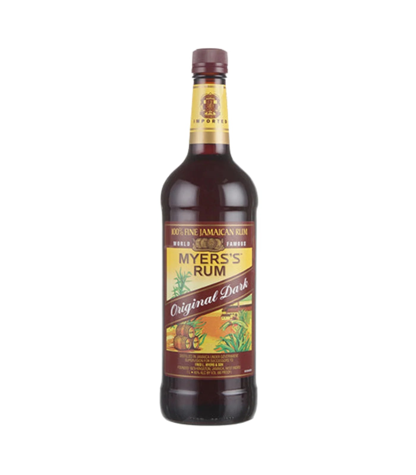 Bottle of Myers's Rum on a white background