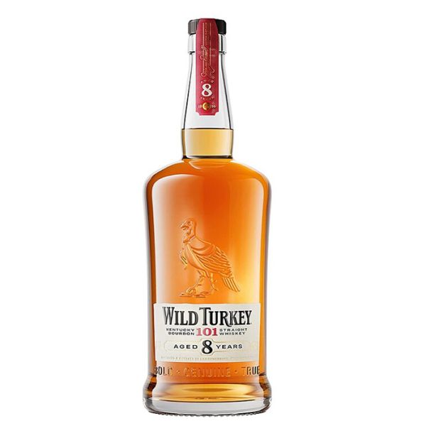 Wild Turkey 8-year-old whiskey bottle on a white background