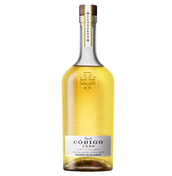 Bottle of Código tequila on a white background
